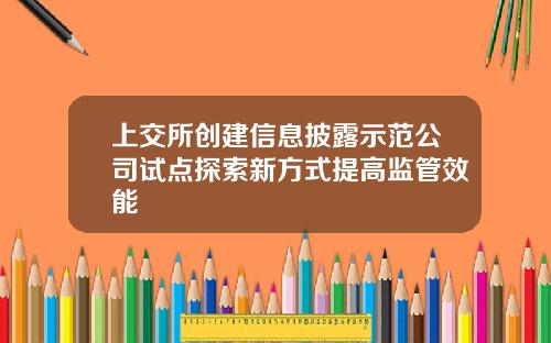 上交所创建信息披露示范公司试点探索新方式提高监管效能