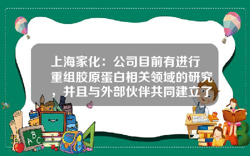 上海家化：公司目前有进行重组胶原蛋白相关领域的研究，并且与外部伙伴共同建立了相关的合作-上海家化联合股份有限公司年报