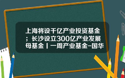 上海将设千亿产业投资基金；长沙设立300亿产业发展母基金丨一周产业基金-国华产业基金