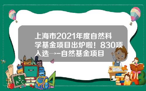 上海市2021年度自然科学基金项目出炉啦！830项入选→-自然基金项目