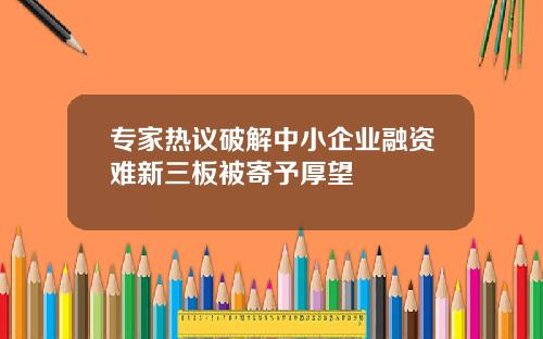 专家热议破解中小企业融资难新三板被寄予厚望