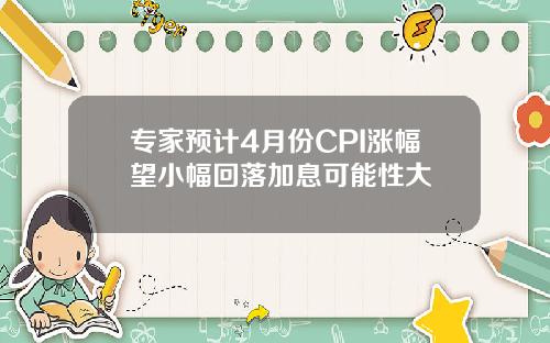 专家预计4月份CPI涨幅望小幅回落加息可能性大