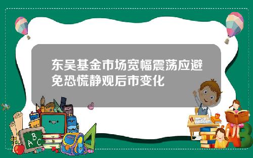 东吴基金市场宽幅震荡应避免恐慌静观后市变化