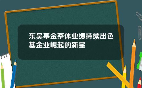 东吴基金整体业绩持续出色基金业崛起的新星