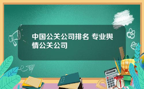 中国公关公司排名 专业舆情公关公司