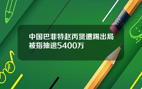 中国巴菲特赵丙贤遭踢出局被指抽逃5400万