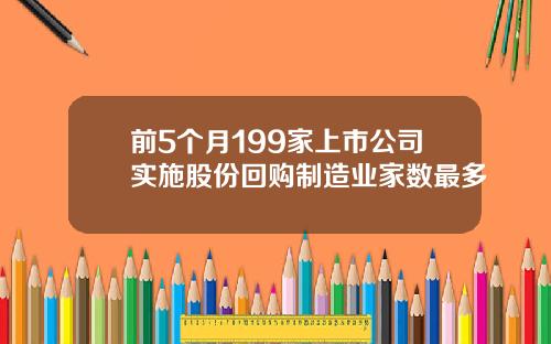 前5个月199家上市公司实施股份回购制造业家数最多