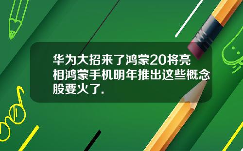 华为大招来了鸿蒙20将亮相鸿蒙手机明年推出这些概念股要火了.