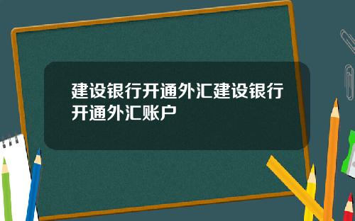 建设银行开通外汇建设银行开通外汇账户