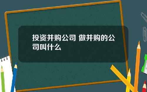 投资并购公司 做并购的公司叫什么