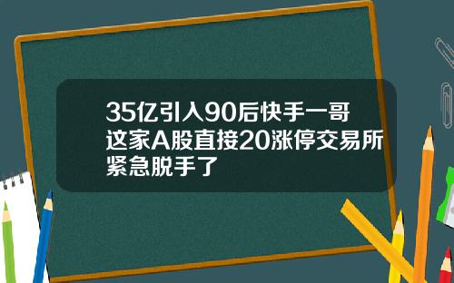 35亿引入90后快手一哥这家A股直接20涨停交易所紧急脱手了