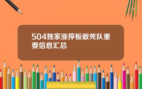 504独家涨停板敢死队重要信息汇总