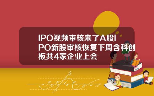 IPO视频审核来了A股IPO新股审核恢复下周含科创板共4家企业上会