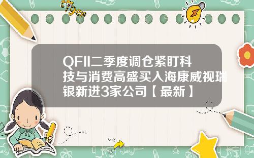 QFII二季度调仓紧盯科技与消费高盛买入海康威视瑞银新进3家公司【最新】