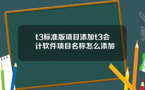 t3标准版项目添加t3会计软件项目名称怎么添加