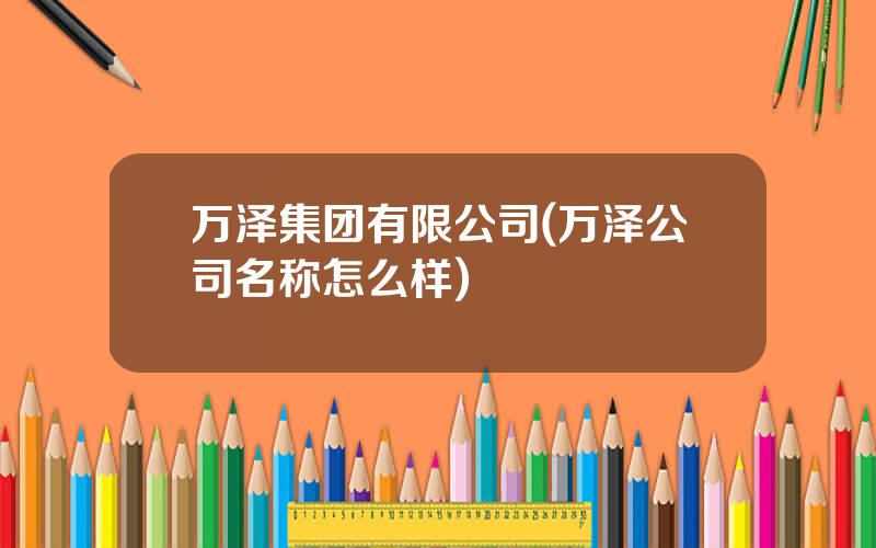 万泽集团有限公司(万泽公司名称怎么样)