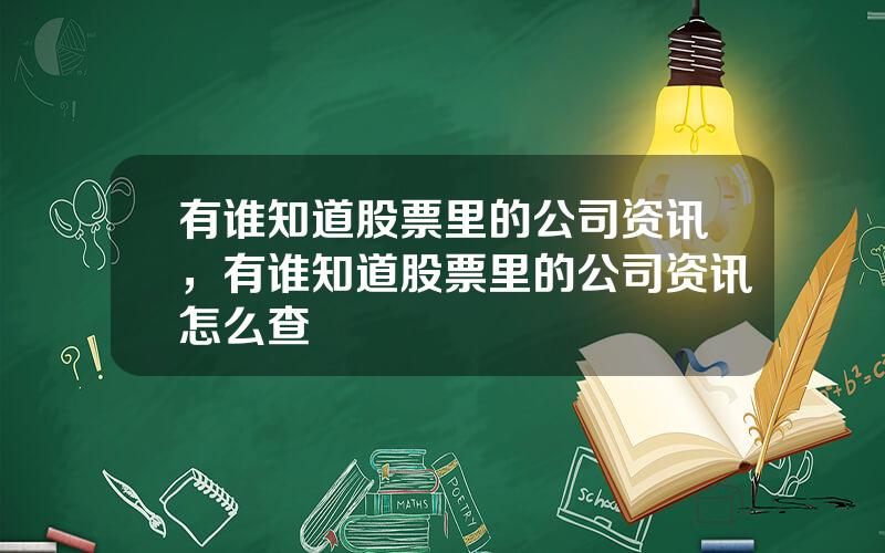 有谁知道股票里的公司资讯，有谁知道股票里的公司资讯怎么查